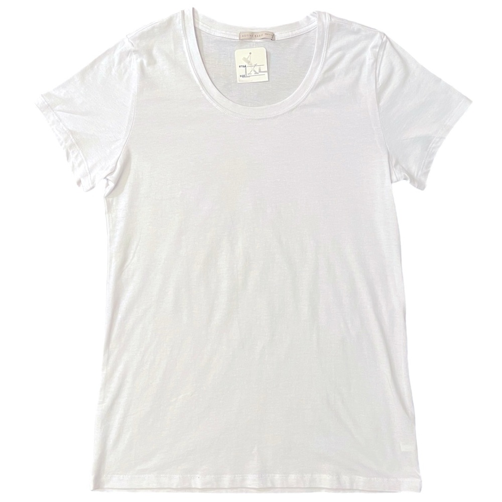 Active Basic Scoop Neck Short Sleeve White Tee